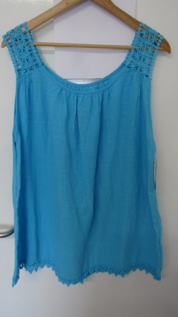 New Ladies Turquoise Lacy Sleeveless Top One Size fits sizes 16 18 20 - Image 4