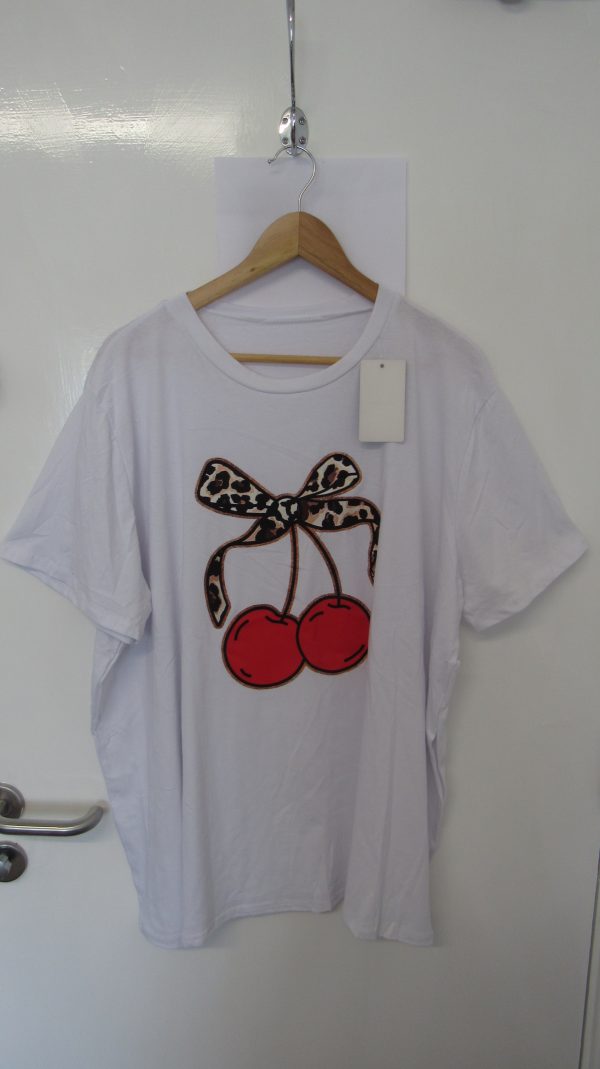 New Ladies White Cherry T-shirt One Size fits sizes 18 20 22 - Image 2