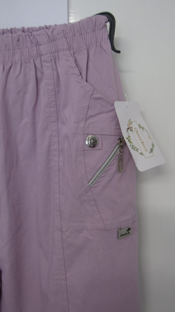 Cherry Berry Lilac 3/4 length stretchy trousers Size T5 UK 16 - Image 3