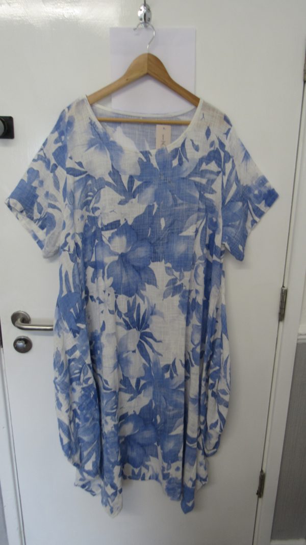 New Light Blue Floral Pocket Dress One Size fits sizes 18 20 22 - Image 2