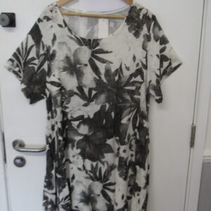 New Grey Black Floral Pocket Dress One Size fits sizes 18 20 22