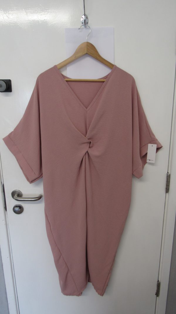 New Ladies Rose Pink V Neck Knot Dress One Size fits sizes 18 20 22