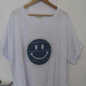 New White with Blue Smiley Face T-shirt One Size fits sizes 14 16 18 20