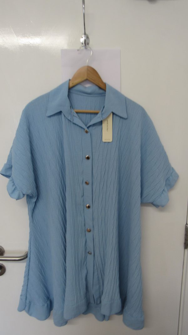New Ladies Light Blue Plus Size Button Down Shirt One Size fits 18 20 22 24