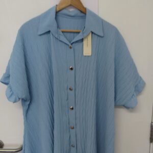New Ladies Light Blue Plus Size Button Down Shirt One Size fits 18 20 22 24