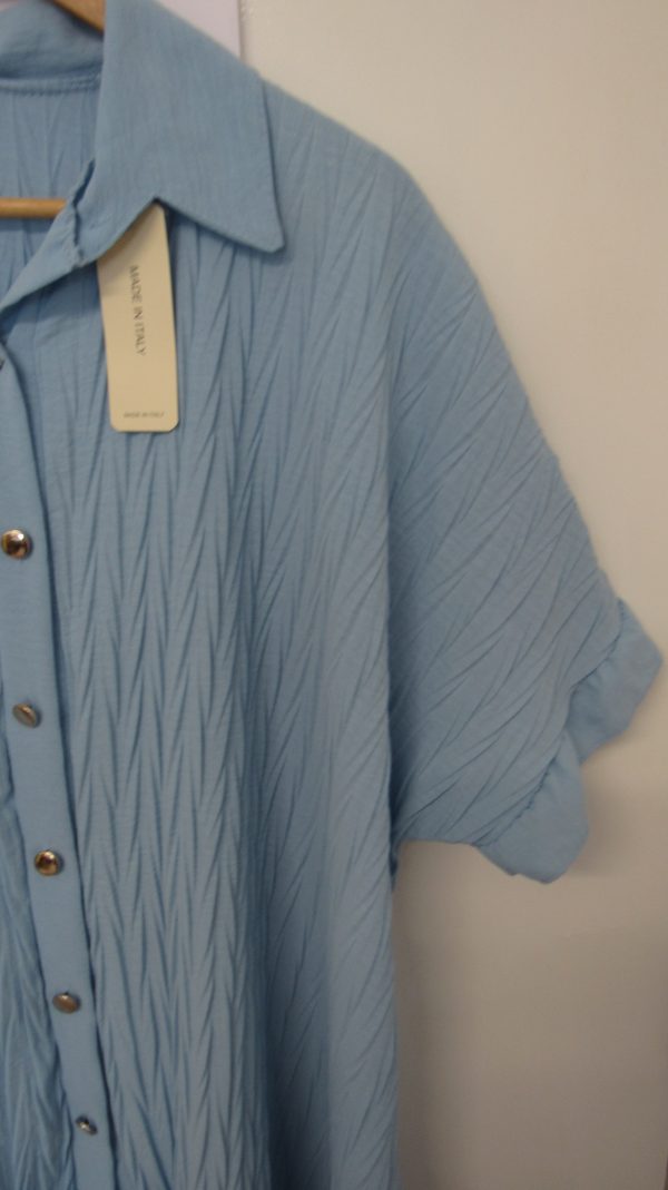 New Ladies Light Blue Plus Size Button Down Shirt One Size fits 18 20 22 24 - Image 3
