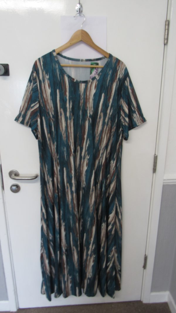 New Ladies Teal Stripe Print Stretchy Dress One Size fits sizes 18 20 22 24
