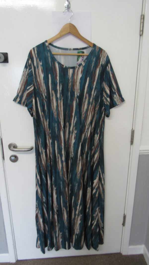 New Ladies Teal Stripe Print Stretchy Dress One Size fits sizes 18 20 22 24 - Image 2