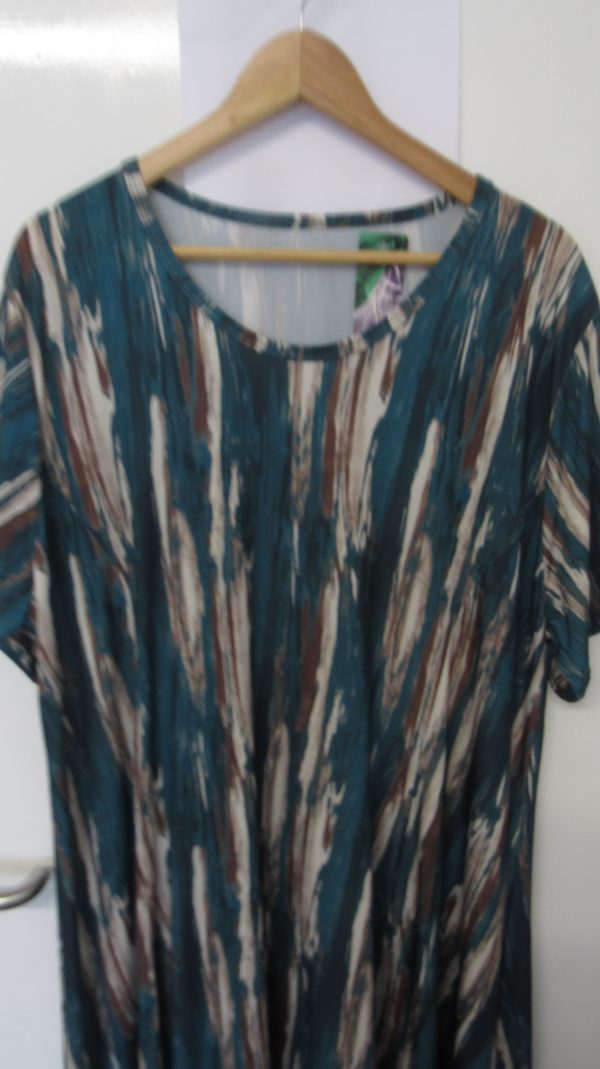 New Ladies Teal Stripe Print Stretchy Dress One Size fits sizes 18 20 22 24 - Image 3