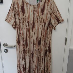 New Ladies Beige Stripe Print Stretchy Dress One Size fits sizes 18 20 22 24