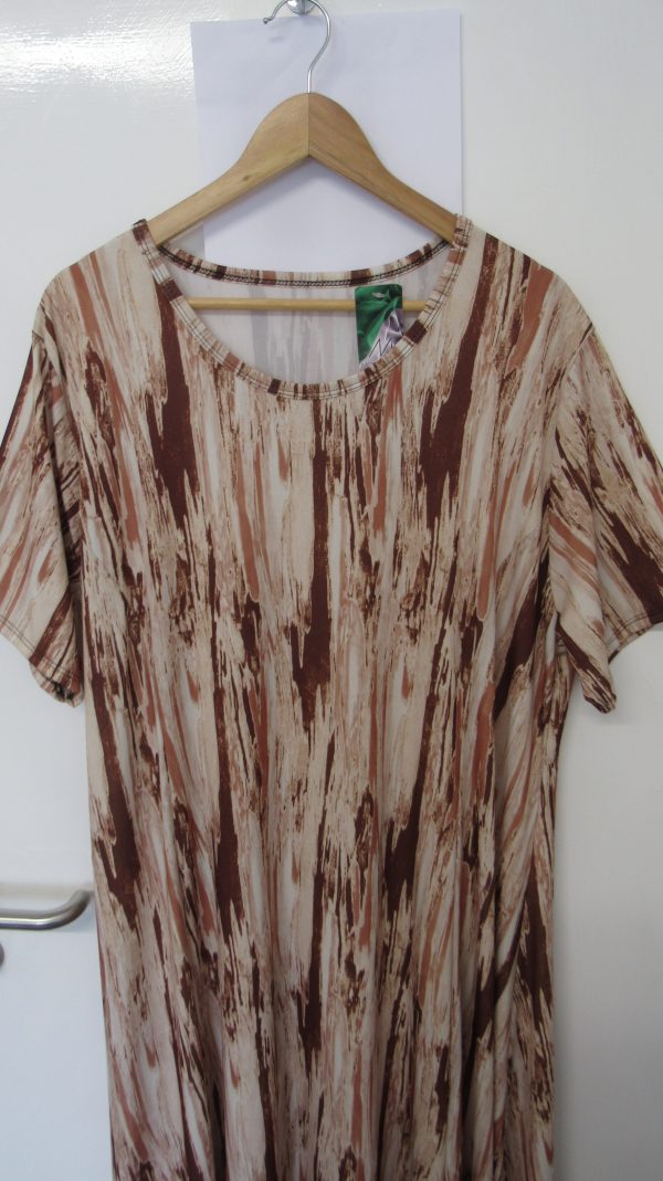 New Ladies Beige Stripe Print Stretchy Dress One Size fits sizes 18 20 22 24 - Image 3