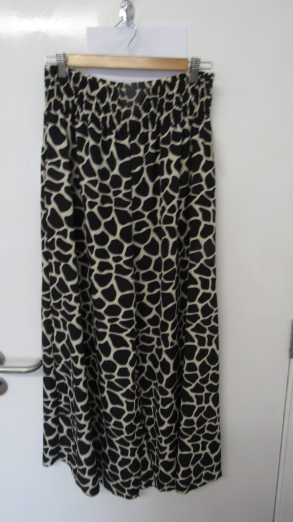 New Ladies Black Marble Print Elasticated Waist Wide Leg Trousers One Size fits sizes 18 20 22