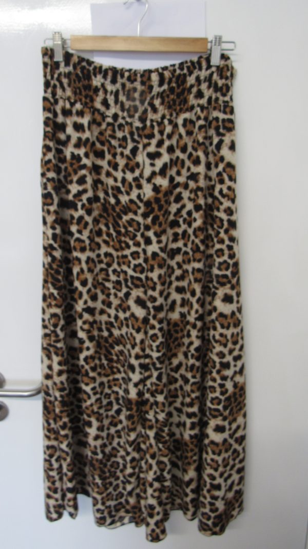 New Ladies Brown Animal Print Elasticated Waist Wide Leg Trousers One Size fits sizes 18 20 22