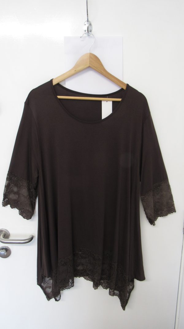 New Ladies Brown Lacy Trim Top One Size fits sizes 18 20 22 - Image 2