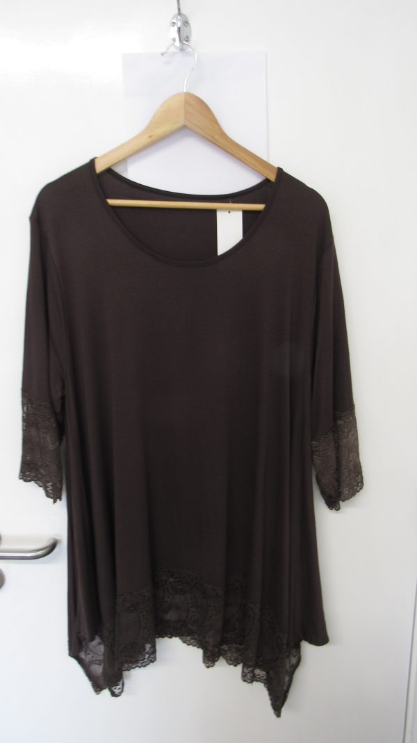 New Ladies Brown Lacy Trim Top One Size fits sizes 18 20 22 - Image 5
