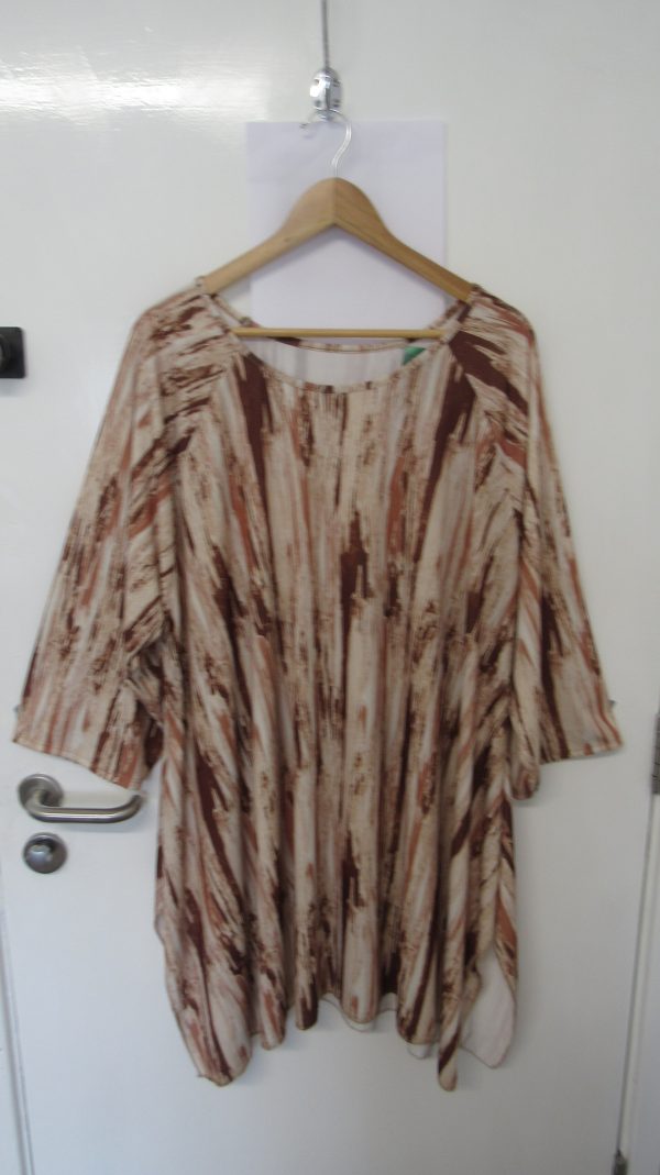 New Ladies Beige Stripe Print Stretchy Tunic Top One Size fits sizes 18 20 22 24
