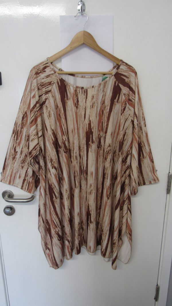 New Ladies Beige Stripe Print Stretchy Tunic Top One Size fits sizes 18 20 22 24 - Image 2