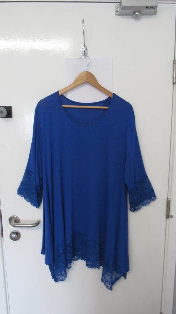 New Ladies Royal Blue Lacy Trim Top One Size fits sizes 18 20 22