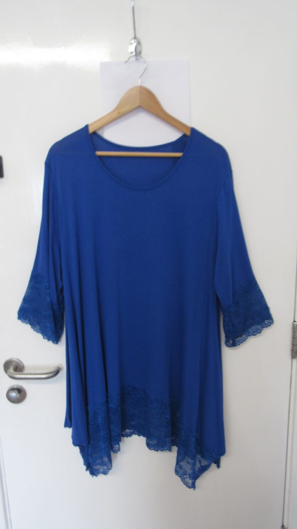 New Ladies Royal Blue Lacy Trim Top One Size fits sizes 18 20 22 - Image 2