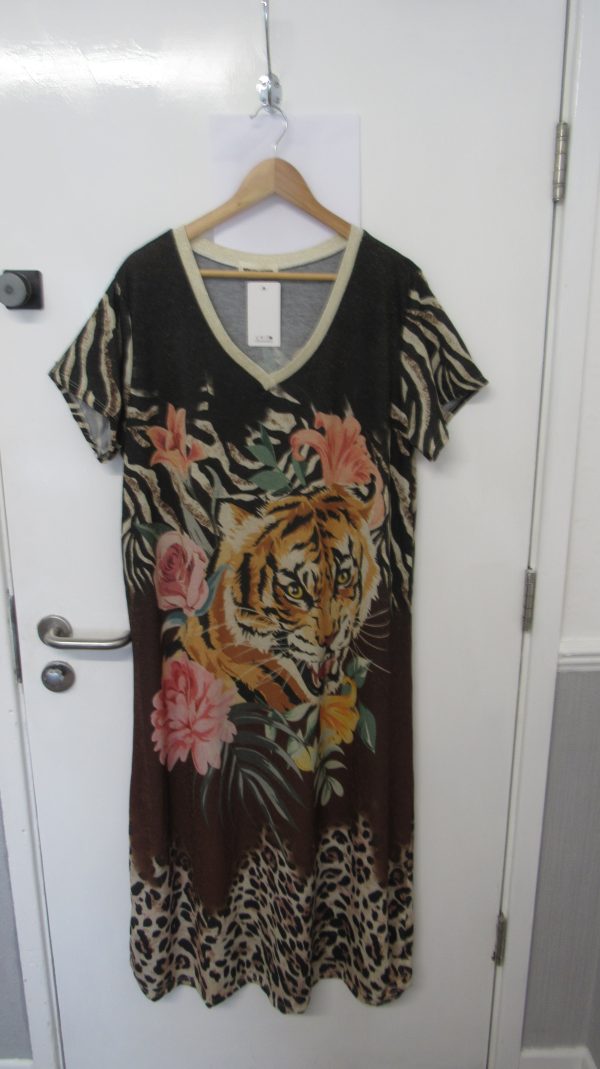 New Ladies Brown Black Tiger Dress One Size fits sizes 14 16 18 20