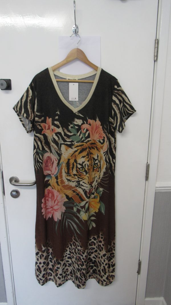 New Ladies Brown Black Tiger Dress One Size fits sizes 14 16 18 20 - Image 2