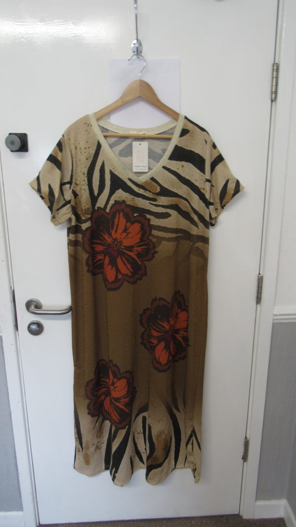 New Ladies Brown Flower Dress One Size fits sizes 14 16 18 20 - Image 2