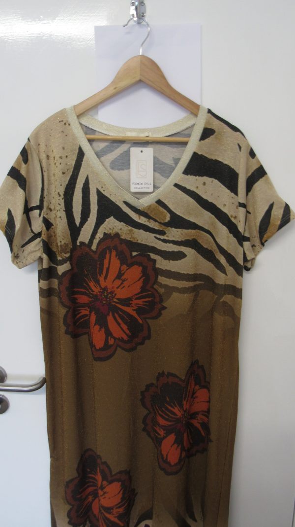 New Ladies Brown Flower Dress One Size fits sizes 14 16 18 20 - Image 3