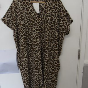 New Ladies V Neck Lighter Brown Animal Print Dress One Size Fits sizes 18 20 22