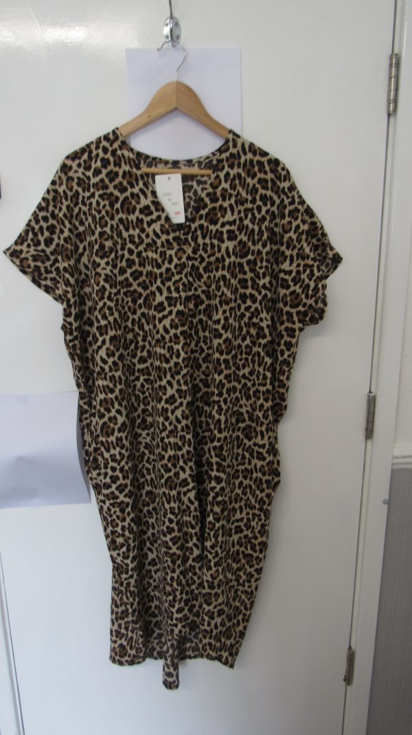 New Ladies V Neck Lighter Brown Animal Print Dress One Size Fits sizes 18 20 22