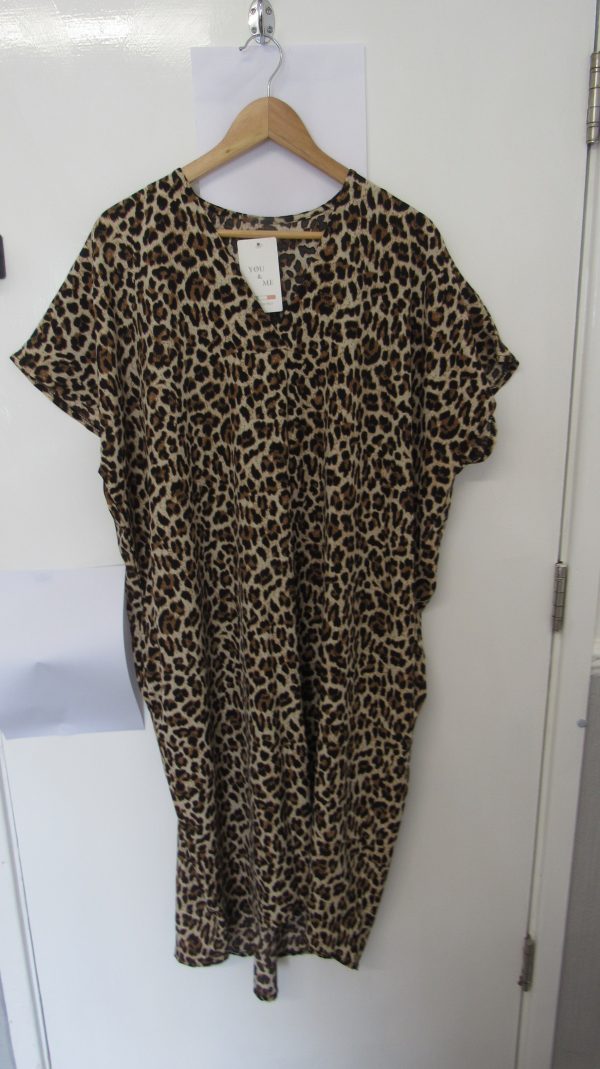 New Ladies V Neck Lighter Brown Animal Print Dress One Size Fits sizes 18 20 22 - Image 2