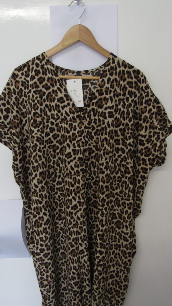 New Ladies V Neck Lighter Brown Animal Print Dress One Size Fits sizes 18 20 22 - Image 3