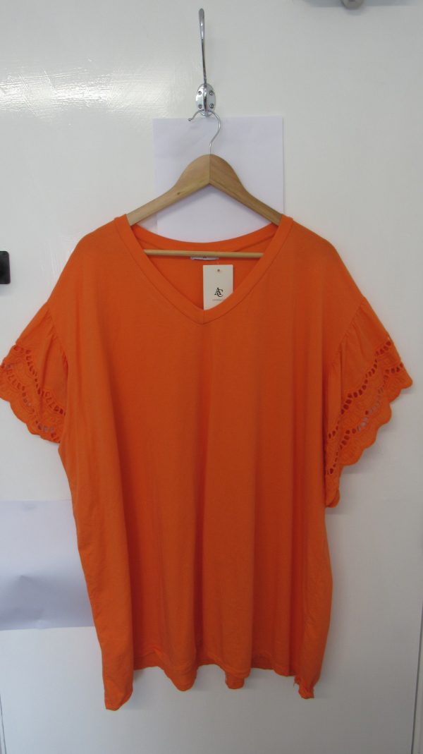 New Ladies Orange Plus Size V Neck T-shirt One Size fits sizes 18 20 22 24 - Image 2
