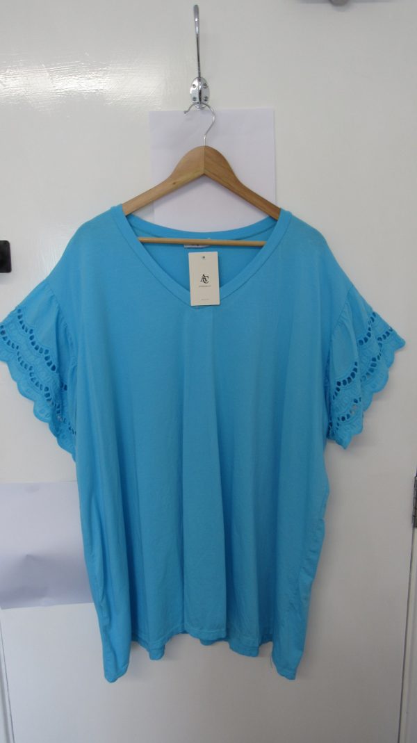 New Ladies Turquoise Blue Plus Size V Neck T-shirt One Size fits sizes 18 20 22 24 - Image 2