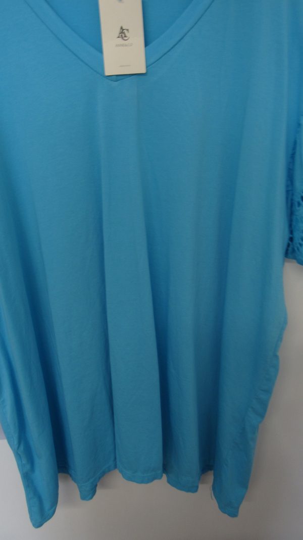 New Ladies Turquoise Blue Plus Size V Neck T-shirt One Size fits sizes 18 20 22 24 - Image 5