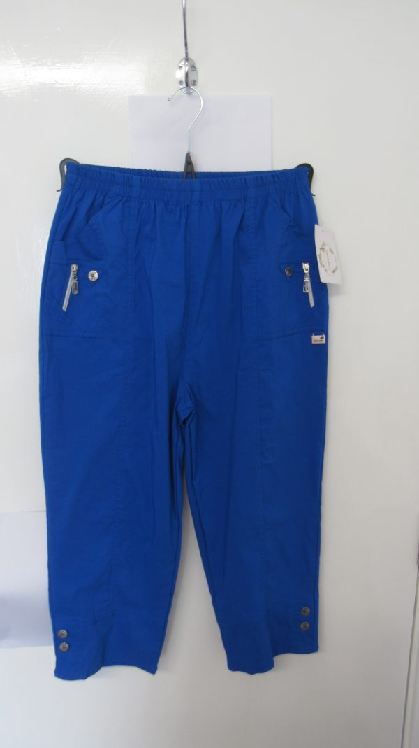 Cherry Berry Royal Blue 3/4 length stretchy trousers Size T5 UK 16