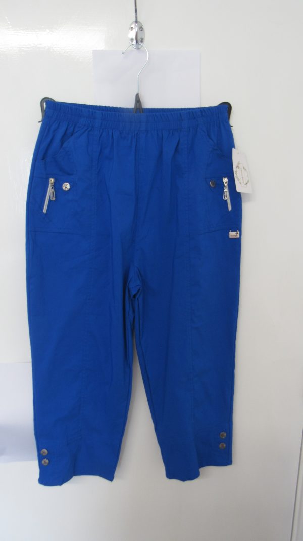 Cherry Berry Royal Blue 3/4 length stretchy trousers Size T5 UK 16 - Image 2