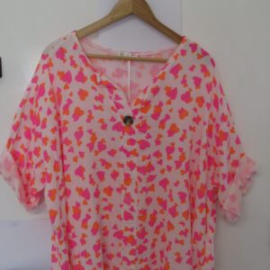 New Ladies Pink Orange Heart Tunic Top One Size fits sizes 18 20 22
