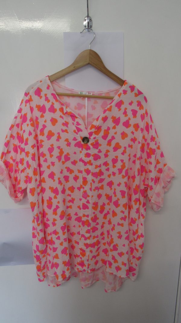 New Ladies Pink Orange Heart Tunic Top One Size fits sizes 18 20 22 - Image 2
