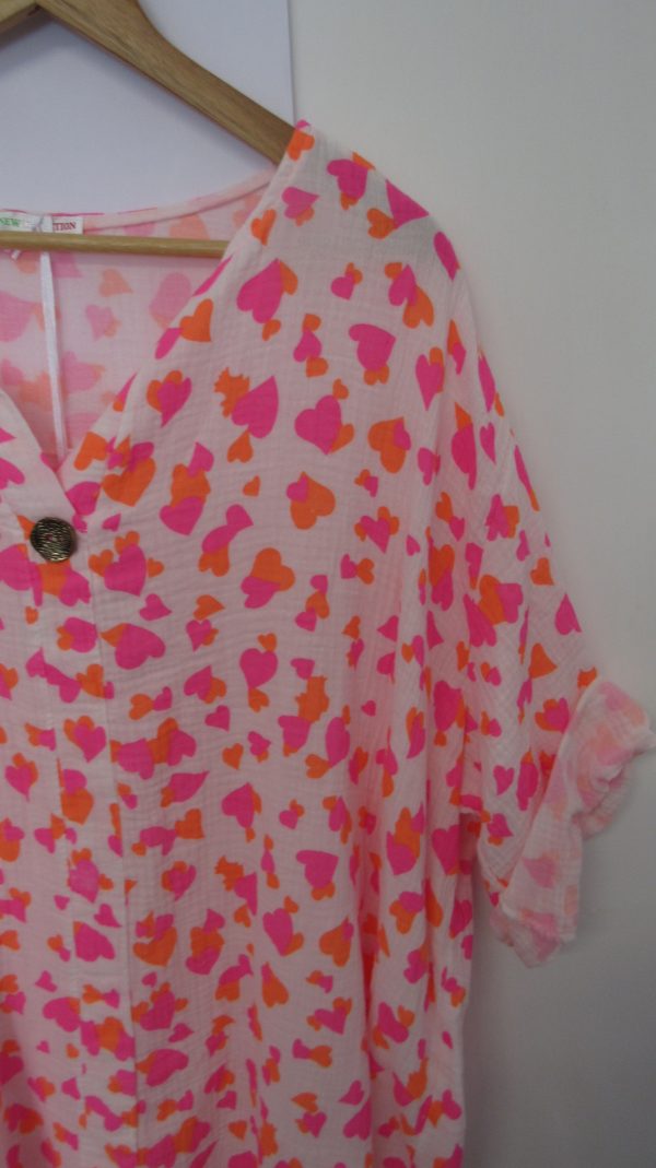 New Ladies Pink Orange Heart Tunic Top One Size fits sizes 18 20 22 - Image 3
