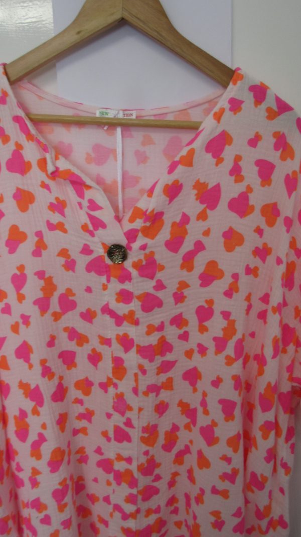 New Ladies Pink Orange Heart Tunic Top One Size fits sizes 18 20 22 - Image 4