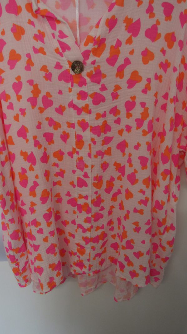 New Ladies Pink Orange Heart Tunic Top One Size fits sizes 18 20 22 - Image 5