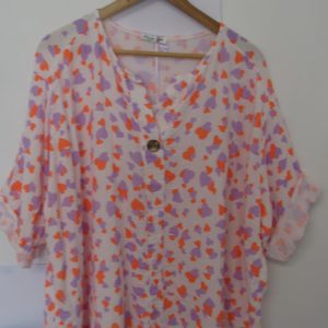 New Ladies Lilac Orange Heart Tunic Top One Size fits sizes 18 20 22