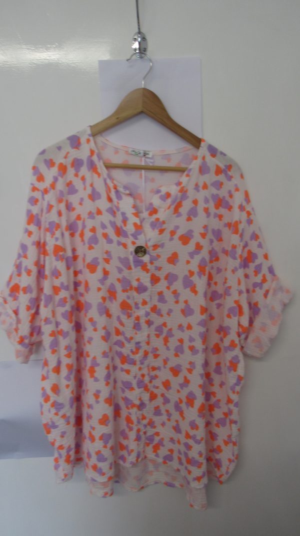 New Ladies Lilac Orange Heart Tunic Top One Size fits sizes 18 20 22