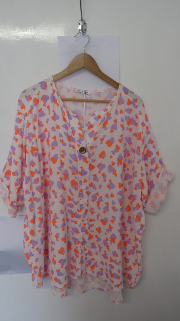New Ladies Lilac Orange Heart Tunic Top One Size fits sizes 18 20 22 - Image 2