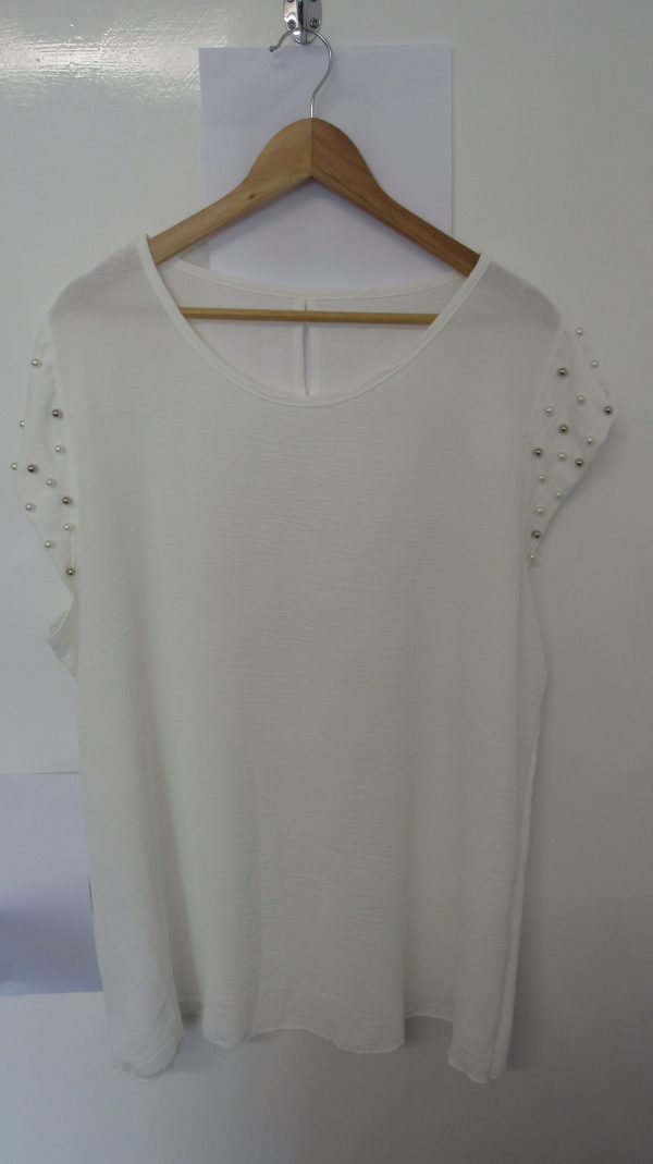 New Ladies White Pearls on the sleeves Tunic Top One Size fits sizes 16 18 20 22