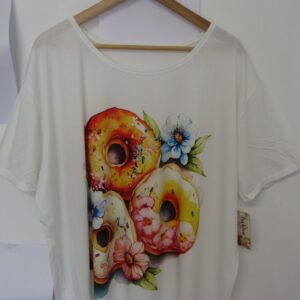 New Ladies White Donut Print T-shirt One Size fits sizes 16 18 20 22 NON RETURNABLE