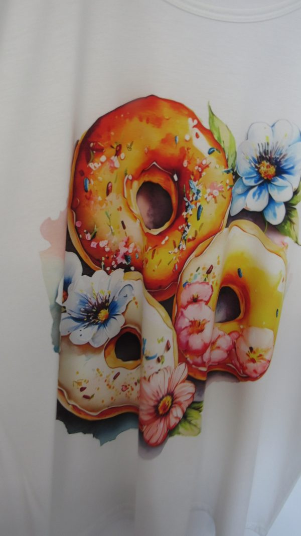 New Ladies White Donut Print T-shirt One Size fits sizes 16 18 20 22 - Image 3