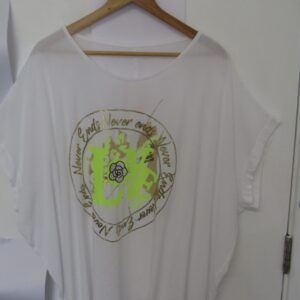 New Ladies White with Yellow Love Tunic Top One Size fits sizes 18 20 22 24 NON RETURNABLE