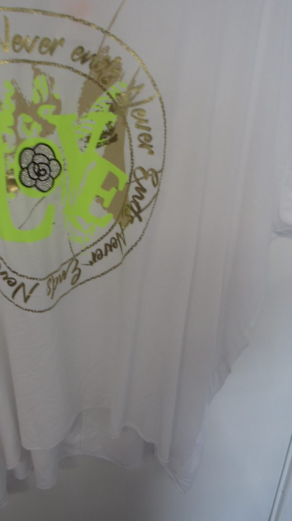 New Ladies White with Yellow Love Tunic Top One Size fits sizes 18 20 22 24 NON RETURNABLE - Image 4