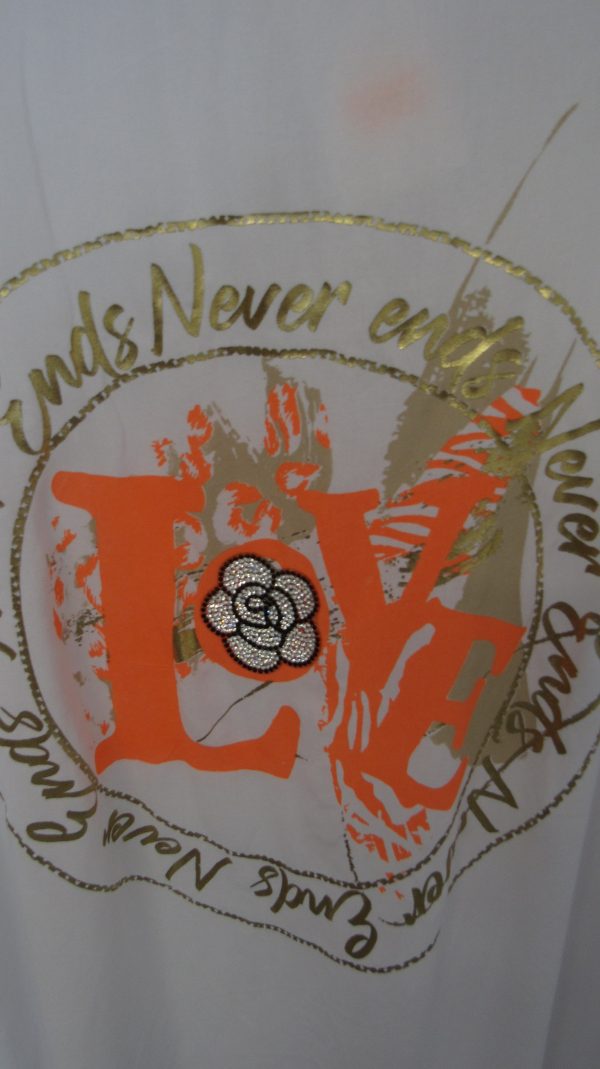 New Ladies White with Orange Love Tunic Top One Size fits sizes 18 20 22 24 NON RETURNABLE - Image 3